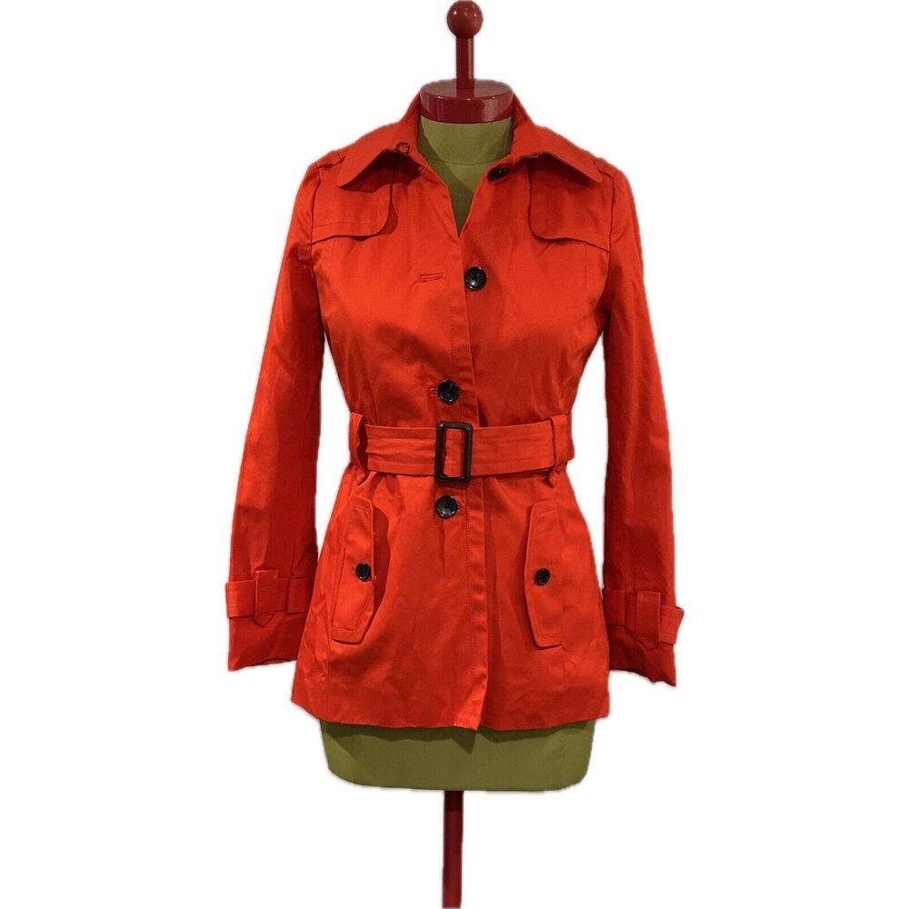 Banana Republic Spring Rain Coat Jacket Bright Red Orange Petite XS NWT